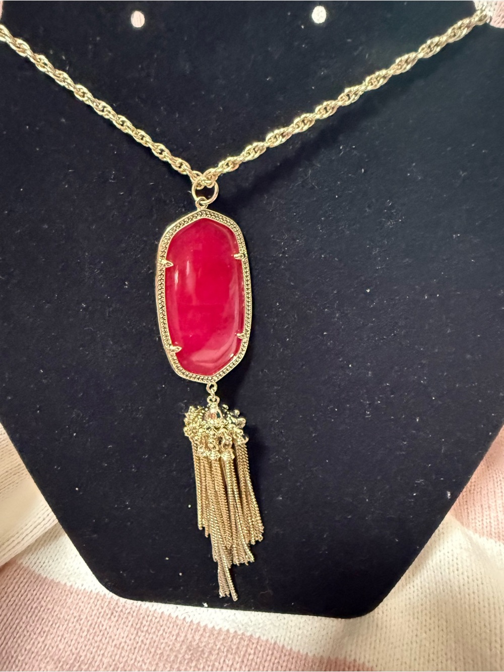 Kendra Scott Rayne Gold-Tone Necklace with Bright Magenta Stone and Tassel